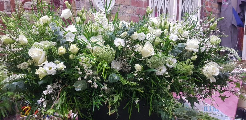 White And Green Casket Spray