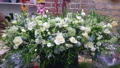 White And Green Casket Spray