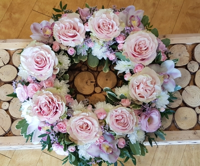 pastel pink rose wreath