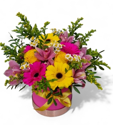 Pink and Yellow hat box arrangement