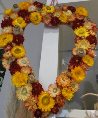 Sunshine heart made with dried forever flowers