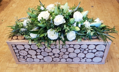 White rose and lily casket spray