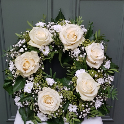White rose wreath