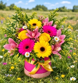 Pink and Yellow hat box arrangement