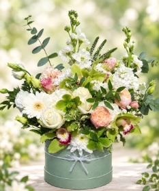 White, Green and cream Hat Box