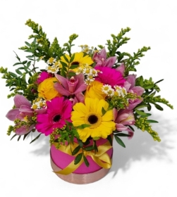 Pink and Yellow hat box arrangement