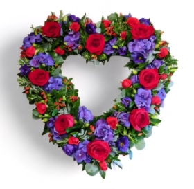 Red Rose and deep Purple open heart