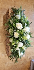 White rose and lily casket spray